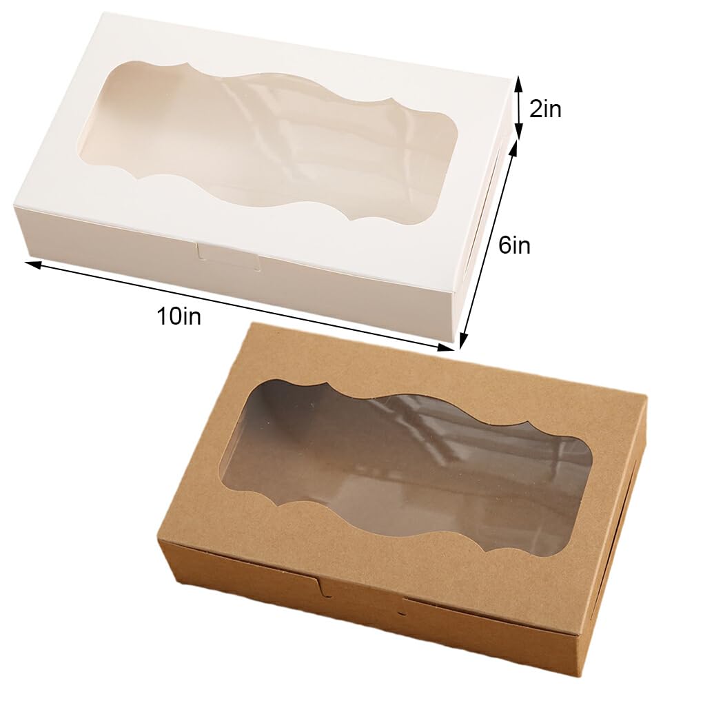 QOKLIYUI Scatola per Biscotti Economica ed Ecologica per Tutte Le Occasioni Confezione di Torte di Carta Scatola per Cupcake Scatola da Forno Facile igienica, Kraft da 10 * 6 * 2 Pollici