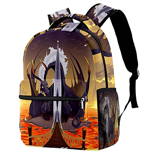 Sac à dos scolaire motif dragon lave pour garçon et fille avec filet