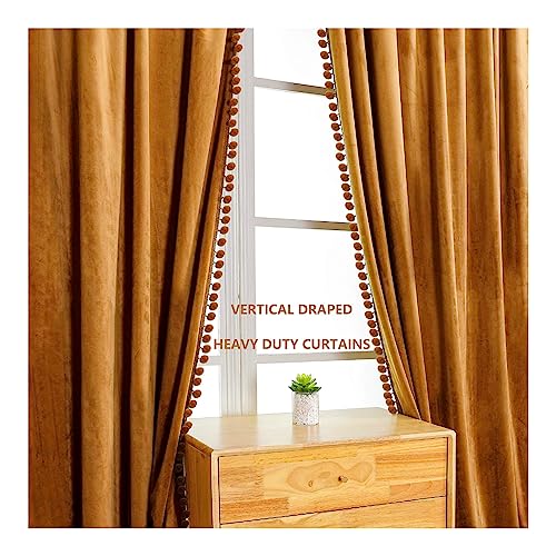 Image of Amazon Brand - Umi Velvet Eyelet Door Curtains with pom pom Lace for Living Room Bedroom Kitchen 1 pc Pack in Brown Color (Windows - 4 feet x 4 feet)