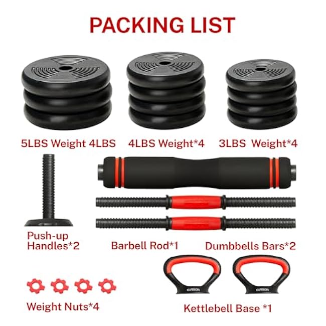4-IN-1 Adjustable Dumbbells Set, Work As Dumbbell/Barbell/Kettlebell/Push up Stand, Home Gym Weights Strength Training