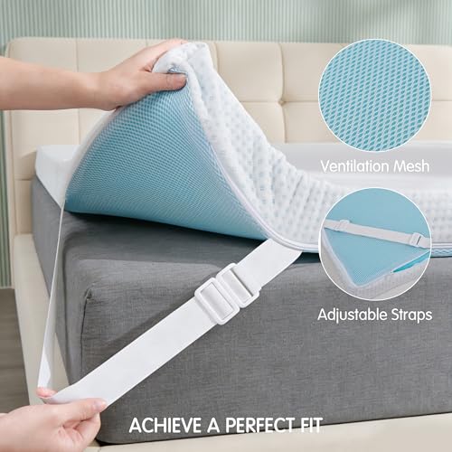 Image of Subrtex Queen Memory Foam Mattress Topper, Gel-Infused Memory Foam Topper, Gel-Infused Memory Foam Topper for Side Stomach Sleepers, CertiPUR-US Certified, 4 Inch