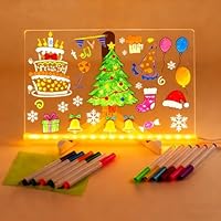 Leuchtendes LED Zeichenbrett 30x20cm, LED Zeichenbrett Acryl mit 12 Neon Stiften & Verstellbarem Ständer, Led Notiztafel mit Farben Abwischbar, Leuchtendes Message Board für Kinder & Erwachsene
