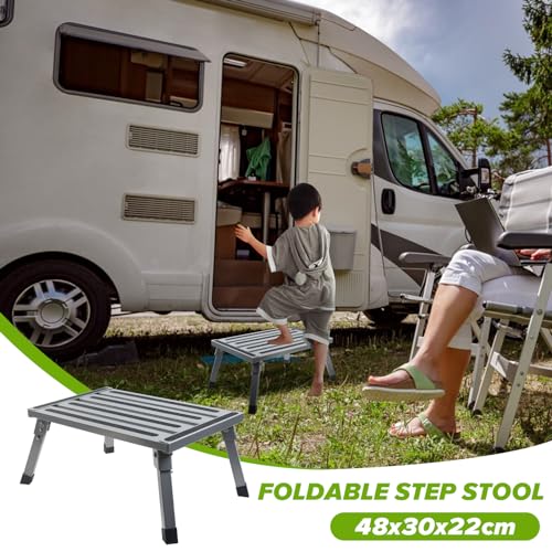 MaxEarn Wohnwagen Trittstufe Klappbar, Klapptritt Trittleiter, Faltbar Tritthocker mit Rutschfester Gummimatte, Trittstuhl für Caravan SUV, Camping oder als Home Küche Bad Fußhocker