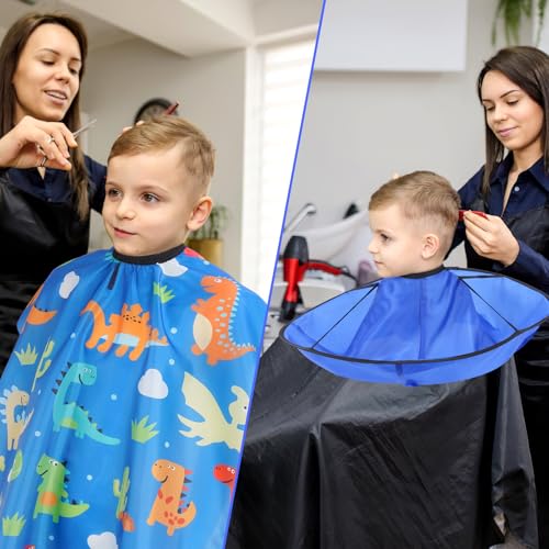Friseurumhang Kinder Set, Friseur Umhang mit Cartoon Dinosaurier Muster, Haarschneideumhang Verstellbarer, Barber Cape Professioneller für Zuhause, Salon, Friseurladen