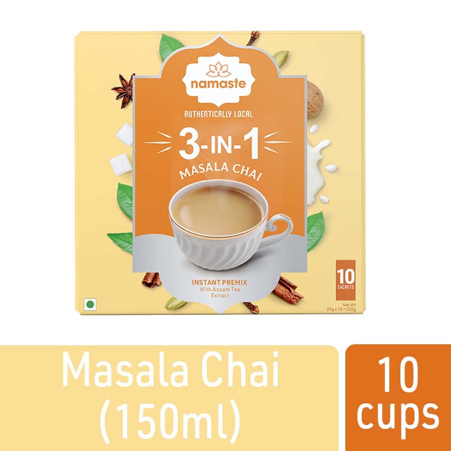Miniatura 3 de Namaste Chai Masala Chai Premix Té Assam en polvo con leche y azúcar  Bolsas instantáneas en polvo de té  0.78 oz x 10 sobres