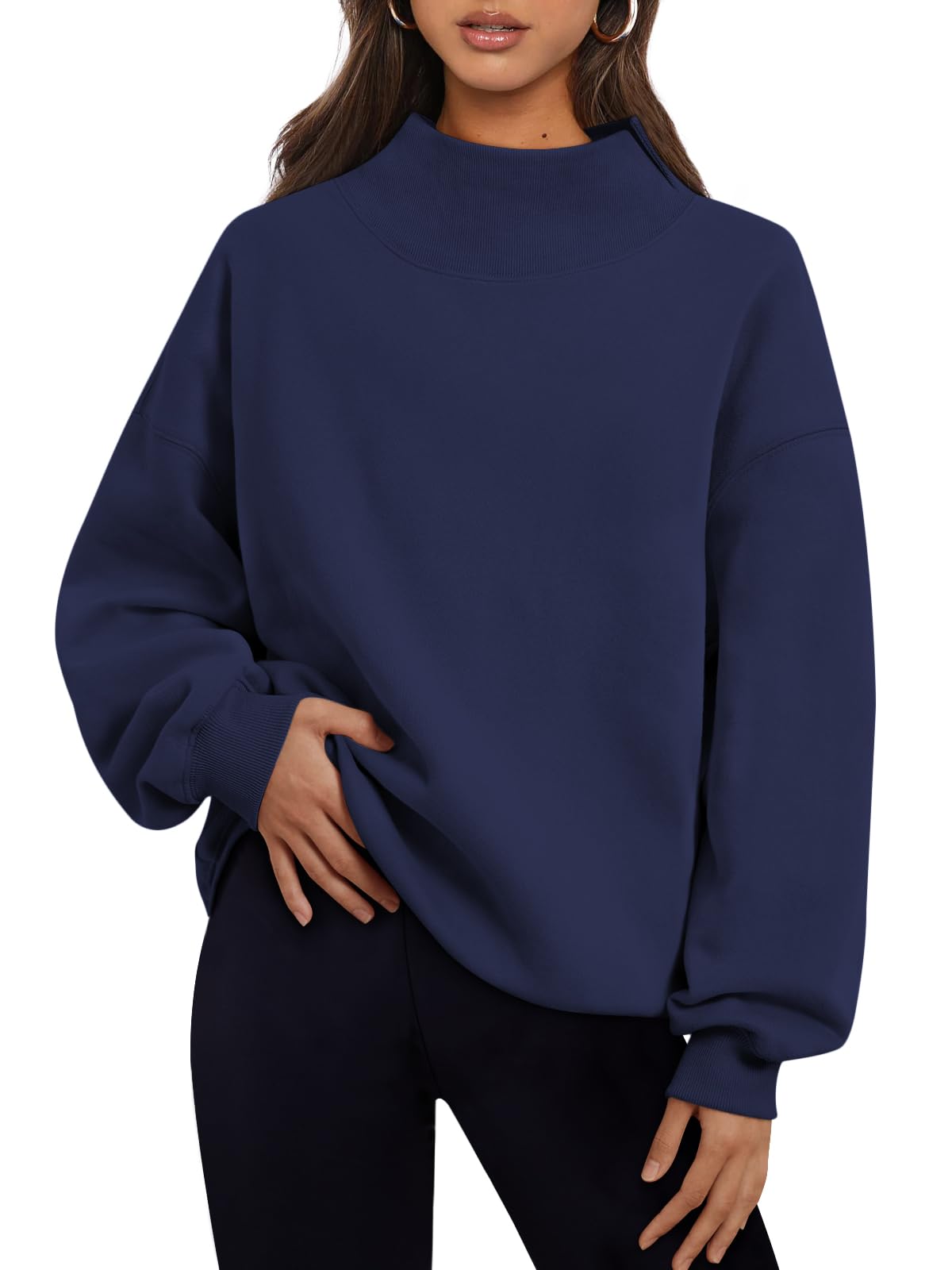 Trendy Queen Womens Mock Neck Sweatshirts Oversized Pullover Fall Outfits | Fall Fashion Clothes 2026,Airport Travel Outfits,Long Sleeve Tops,Trending Soft Fleece,Casual Work Hiking Lounge Clothing