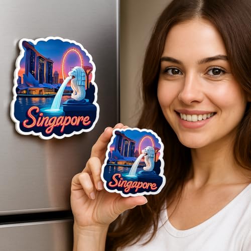 Image of Naxon Singapore Country Theme Souvenir Wooden Refrigerator Stylish Fridge Magnet - Travel Collectible Gift | Fridge Decoration Magnet for Kitchen & Home Decor | Size 3x3 Inches | Pack of 1
