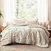 Luxudecor Beige Tufted Comforter Set Queen Size 3 Pieces Boho Shabby Chic Comforter Farmhouse Embroidery Bedding Set Soft Comforter for All Seasons (Beige, 90''x90'')