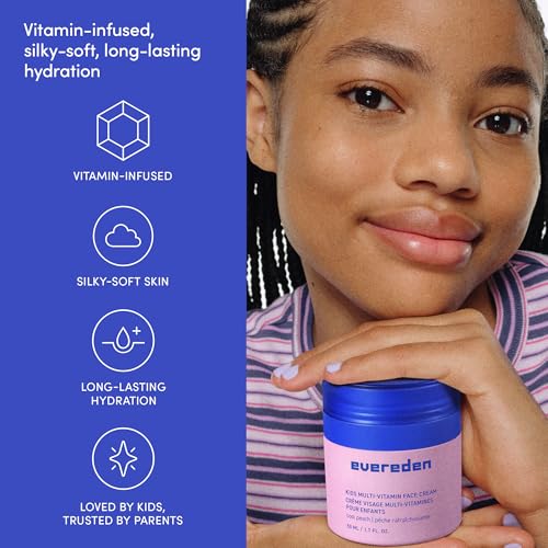 Image of Evereden Kids Face Cream, Dermatologist-Tested, Vitamin B3, Melon, 1.7 oz | Vitamin-Enriched, Face Moisturizer, Safe for Young & Sensitive Skin, Omegas 3, 6, 9, Melon Scent, Kids Ages 3+, 1.7 fl oz
