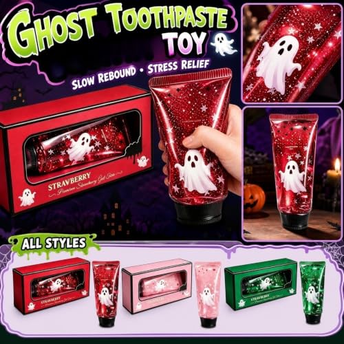 Toothpaste Squishy Halloween Ghost Stress Squeeze Toys Slow Risining Sensory Fidget Toys for Stocking Stuffers Party Favors Gifts Stress Anxiety Relief,with Box,Purple+Pink+Red+Green - Image 2
