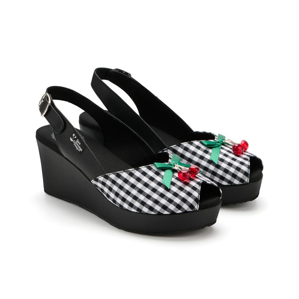 Hot Chocolate Design Women's Peep Toe Wedge Sandals, Cherry Trouble
