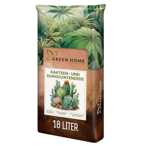 Green Home Kakteen & Sukkulenten Erde 18L mit Perlit. PH-Wert 5,8. Langzeitgedüngt, ideal als Kakteenerde, Sukkulentenerde & Kaktuserde. Substrat für Exoten in Premium Qualität