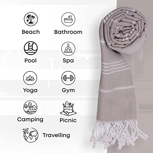 Exclusive District | Turkish Towel | Turkish Bath Towel | 100% Cotton | Beach Towel Peshtemal 38"X70", Silver Grey #TOP6