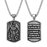 JewelryWe Collar de San Miguel de Arcángel: colgante de medalla de acero inoxidable con símbolos religiosos para hombre y mujer, regalo inspirador, Acero inoxidable