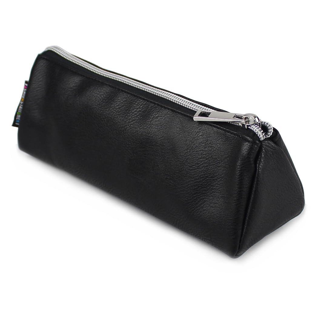 Fashion Stationery Pencil Case for Girls Women Thin Mini Slim Aesthetic Black Lilac Plain Pencil Cases for Teenagers Girl at Secondary High School or a Small Cosmetic Make Up Case (Black) - Image 3