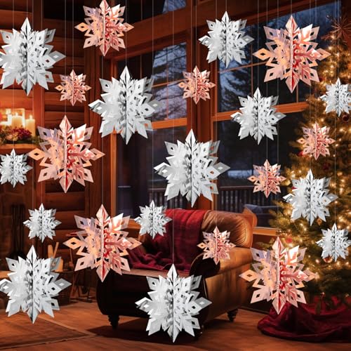 Image of Snowflake Decorations, Paper Christmas Hanging Decor Indoor, 24-Pc