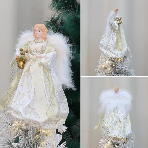 Ángel para árbol de Navidad blanco con alas figura decorativa elegante de 30cm 7