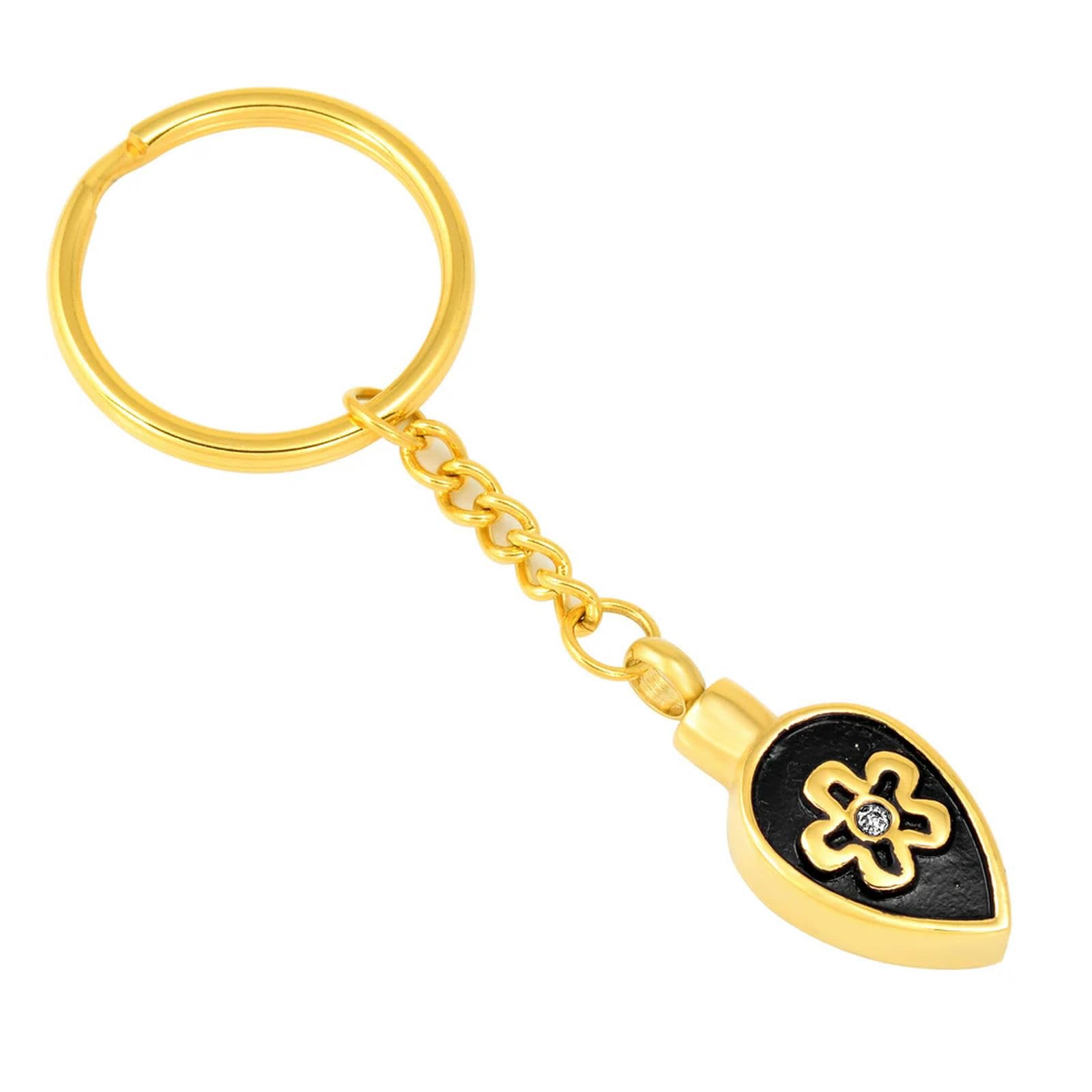 Médaillon souvenir de crémation or, porte-clés et anneau urne funéraire fleur de cristal
