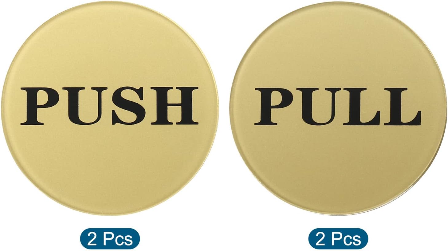 PATIKIL Push Pull Door Sign, 4 Pack Self-Adhesive Round Acrylic Gate Sticker Wall Marker for Office Store Shop, Golden image 3