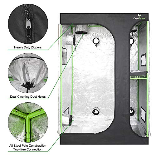 Coolgrows Upgraded 2-In-1 48"X36"X72" Mylar Hydroponic Grow Tent With Easy View Window And Floor Tray, 3' X4' Tent Kit For Indoor Plant Growing #TOP4