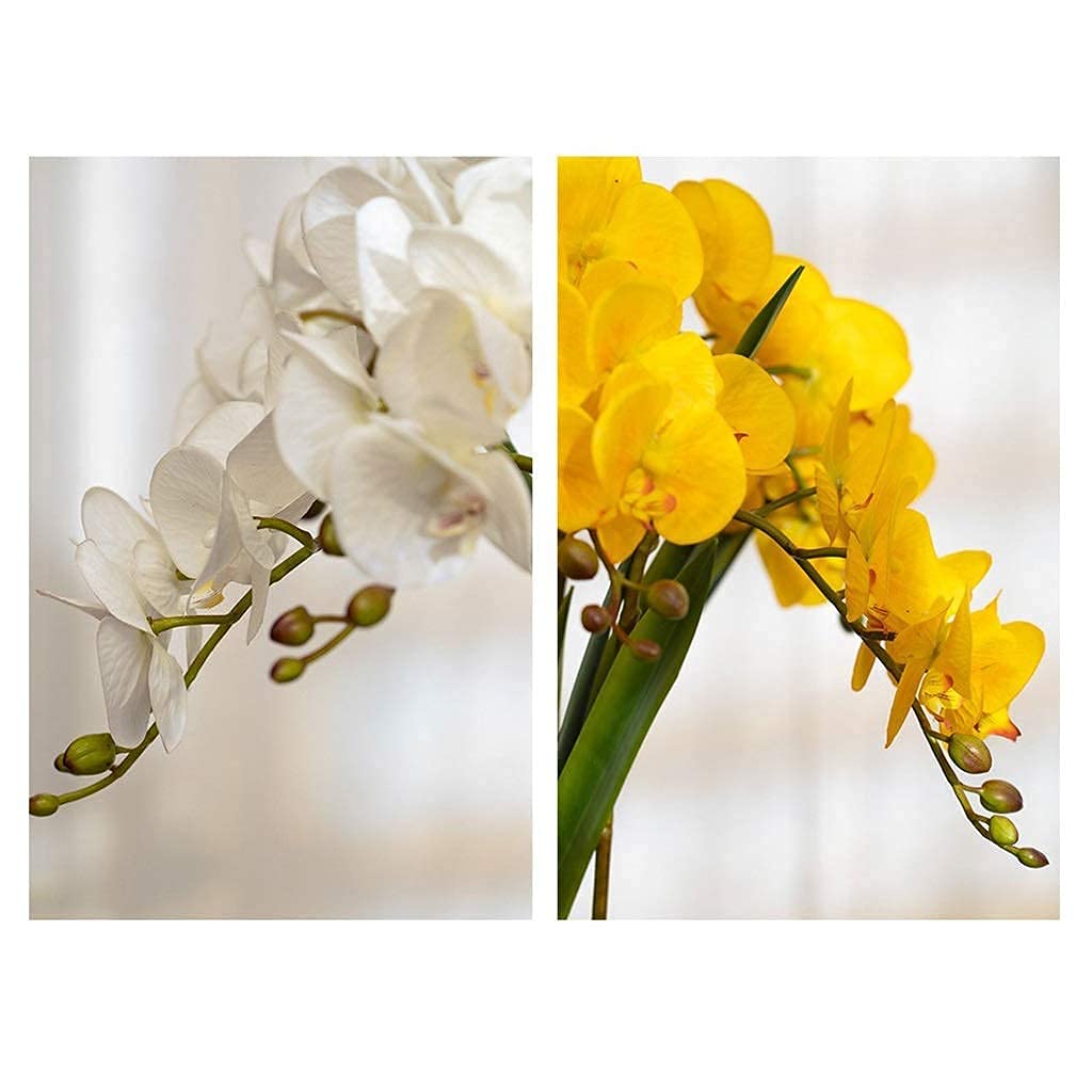 Kunstblumen-Set, künstliche Orchideen (Phalaenopsis 8) mit Goldener Vase, Dekoration für Hochzeitszimmer, Schlafzimmer und mehr.