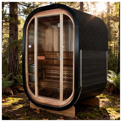 amocane Outdoor Steam Sauna for 2 Person, Canadian Red Cedar Barrel Saunas Room with 4.5KW ETL...