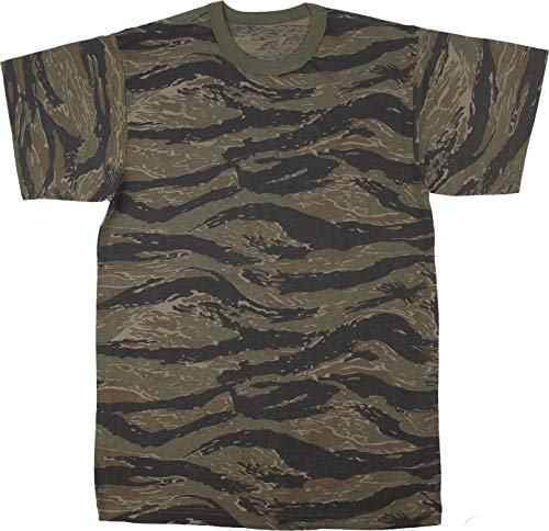 Army Universe Tiger Stripe Camouflage Short Sleeve T-Shirt + Pin - Size Large (41"-45")