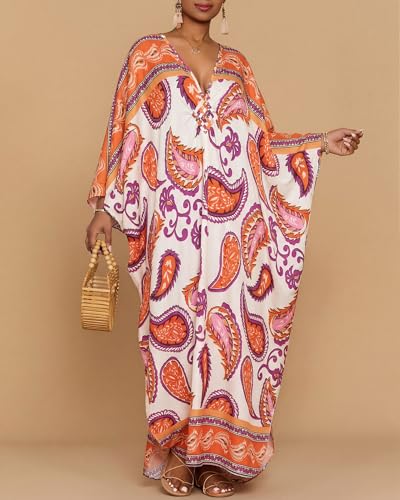 Image of Bsubseach Moo Moos for Women Batwing Sleeve Kaftan Dresses with Pockets
