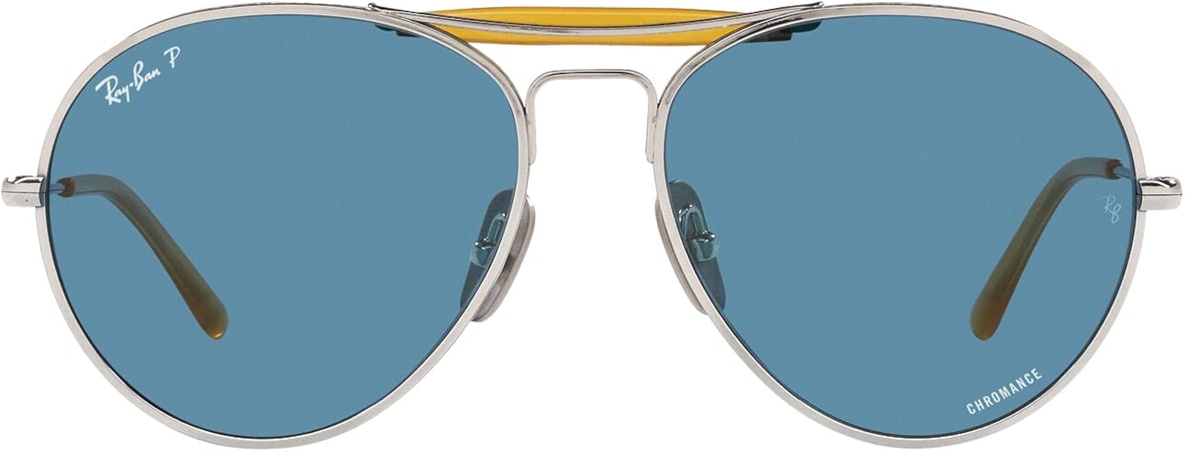 Ray-Ban RB8063 Titanium Aviator Sunglasses, Silver/Blue Polarized