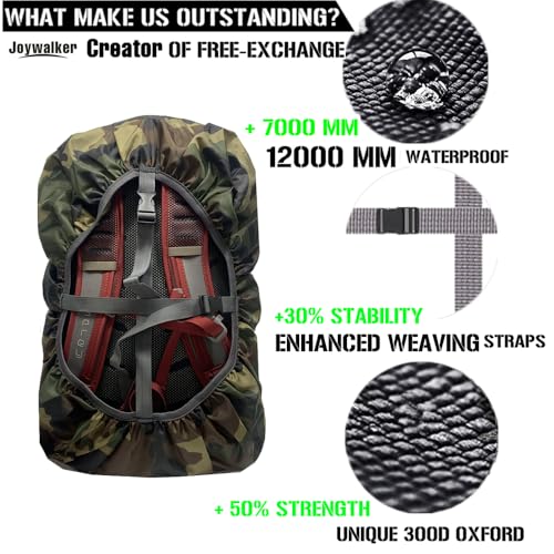 Image of Joy Walker Waterproof Backpack Rain Cover for (15-90L), Upgraded Anti-Slip Cross Buckle Straps, Triple Strengthened Layers for Hiking Camping Traveling (Camouflage, XXL (for 70-90L Backpack))