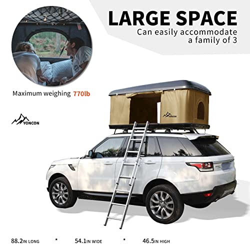 Rooftop Tent, Yoncon Hard Shell Tent For Travel Offroad Camping Suv & Orv & Pickup Etc. Large Space Suitable For 2-3 People With Ladder & Camping Light Waterproof Anti-Aging (Khaki) #TOP2
