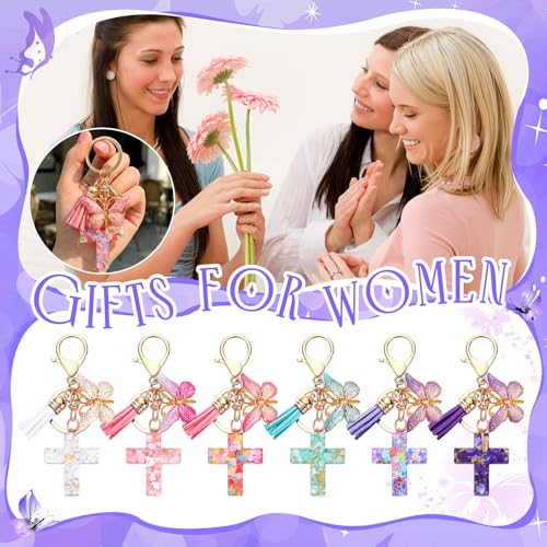 Image of Sureio Cross Butterfly bag charm Keychains for Women Christian Resin Keychain Bulk for women Gift Backpack Purse Wallet Bag