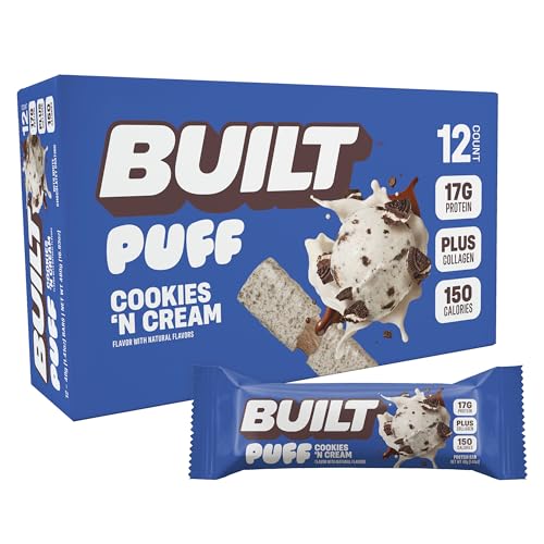 BUILT Puff Protein Bars Cookies N Cream 17g Protein - 12 Count