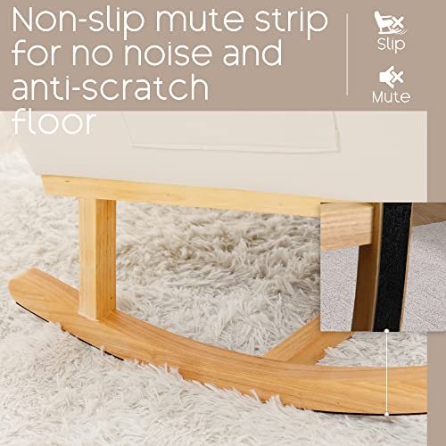 Yuuijoaa Nursery Rocking Glider Chair - Modern Accent Chairs Upholstered Velvet Rocker Padded Armchair With Side Pocket For Living Room Bedroom Beige #TOP4
