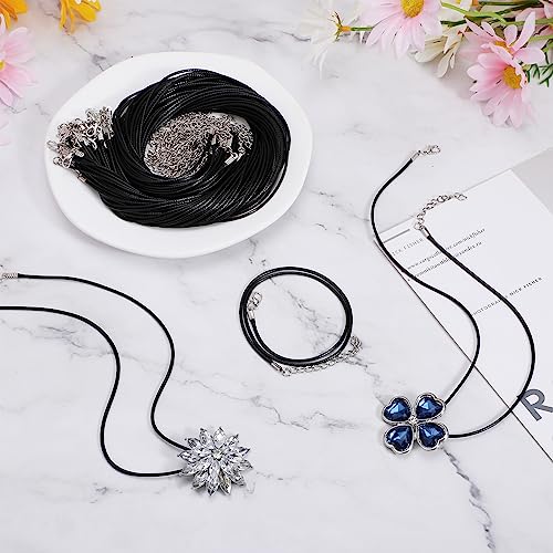 Prasacco 50 Stück Schwarze Halsketten Kordel, Schnur Dünn Schmuckband Karabinerverschluss Wasserdichte Geflochtene Lederhalskette für Damen für die Herstellung von Halsketten, Armbändern