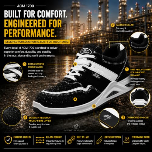 Image of Allen Cooper Safety Shoe ACM 1700 | Washable Micro-Fibre Upper, Protective Steel Toe, Anti-Skid Sole, Water & Oil Resistant | Size 07 INDIA /UK