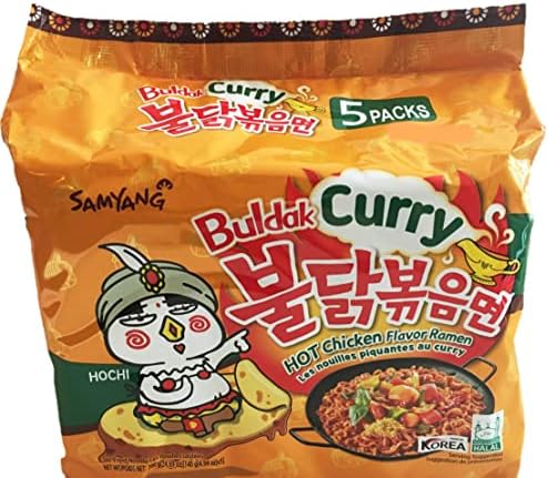 Samyang Fire Hot Curry Flavored Chicken Ramen Noodles Pack of 5, Korean Ramen Noodles