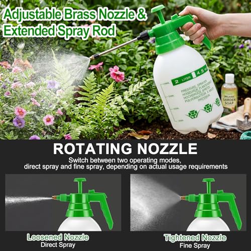 Acellegic 2 Set Handheld Pump Sprayers 0.5 Gallon Water Spray Bottles 2l Garden Plant Pump Sprayers with Adjustable Steel Nozzle Extended Rod for Plant Mist Watering Cleaning Spraying Fertilizing by Acellegic - Image 3