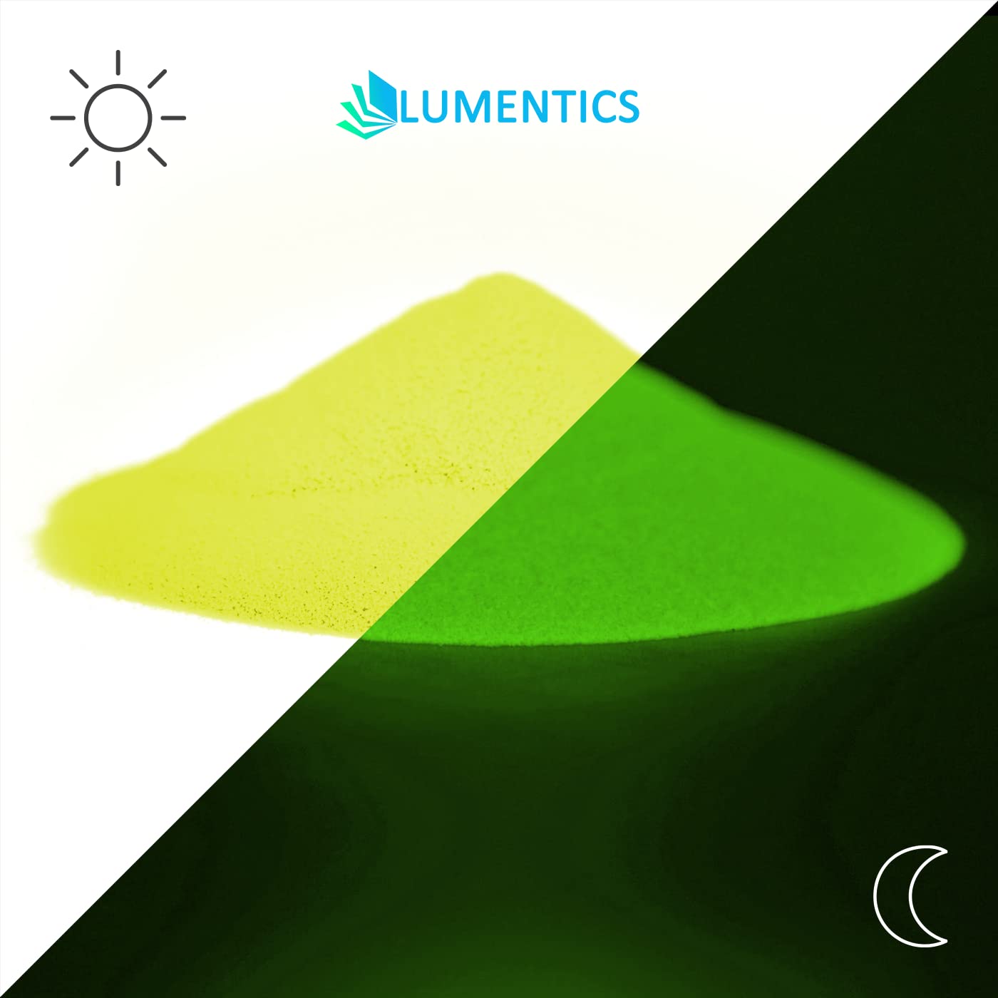 lumentics Photoluminescent colour pigment yellow 40 g, self-luminous colour powder, afterglow pigment, luminescent powder - Image 3
