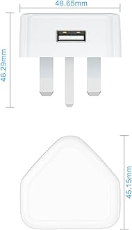 USB Plug UK,USB Charger Plugs Adaptor UK 5W 1A Phone Socket Plugs with USB Port Single Way Mains Charge Head 5V 1AMP Charging Compatible with Old iPhone 13 12 11 SE XS XR X 8 7 6 5,iPad,Watch,Android