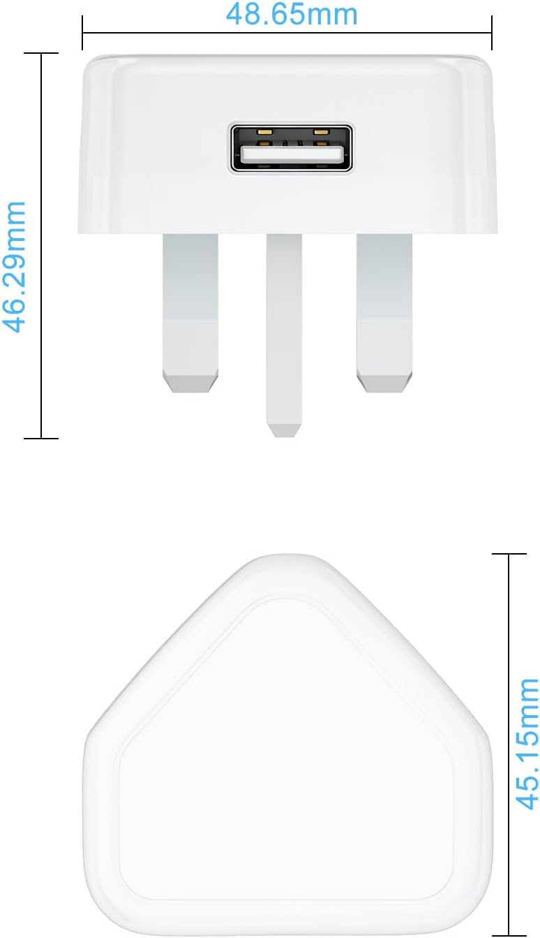 USB Plug UK,USB Charger Plugs Adaptor UK 5W 1A Phone Socket Plugs with USB Port Single Way Mains Charge Head 5V 1AMP Charging Compatible with Old iPhone 13 12 11 SE XS XR X 8 7 6 5,iPad,Watch,Android