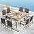 Sophia & William 9 Pieces Patio Dining Set for 8, Square Outdoor Table with Umbrella Hole, 8 Rattan Chairs with Cushions, Large Patio Table and Chairs Set