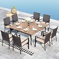 Sophia & William 9 Pieces Patio Dining Set for 8, Square Outdoor Table with Umbrella Hole, 8 Rattan Chairs with Cushions, Large Patio Table and Chairs Set