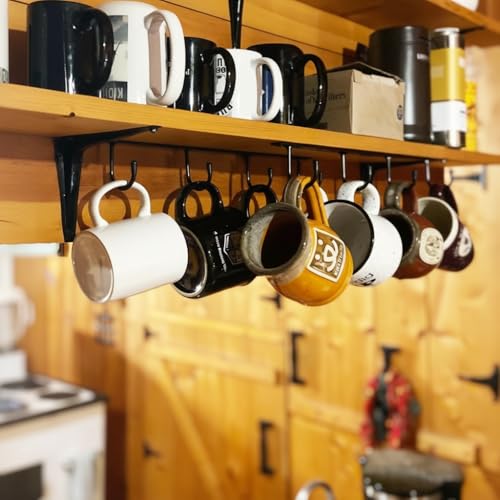Image of Mug Hanger Under Cabinet Set of 3 | Metal Coffee Cup Hooks Rack | Wall Mounted Mug Holder for Kitchen, Dining & Bar | Space Saving Organizer (Black)