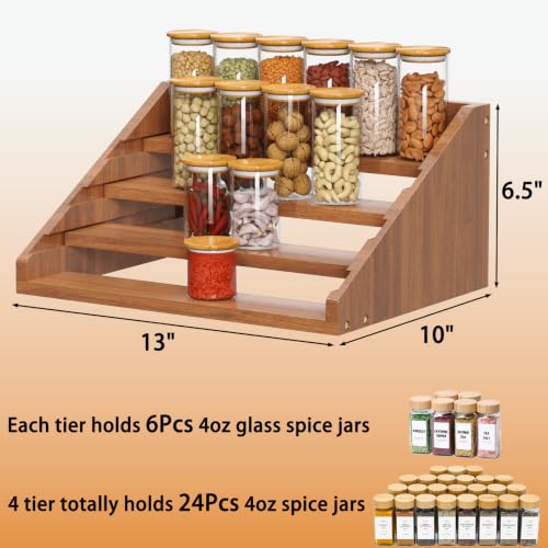 Solid-Wood-Spice-Rack-Organizer-for-Countertop-Cabinet-4-Tier-Adjustable-Wooden-Spice-Shelf-with-Sliding-Track-Premium-Step-Seasoning-Bottle-Holder-for-Kitchen-Pantry-Office-Walnut-Brown