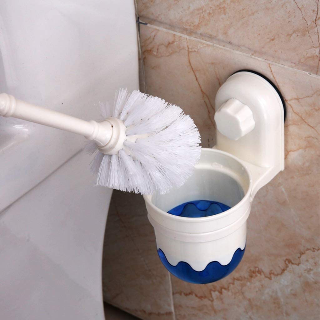 Escobillero de Pared con Mango Largo - Escobillero de plástico con Soporte para una Limpieza fácil del baño - Estropajo Esencial para Mayor higiene y Comodidad (Blanco)