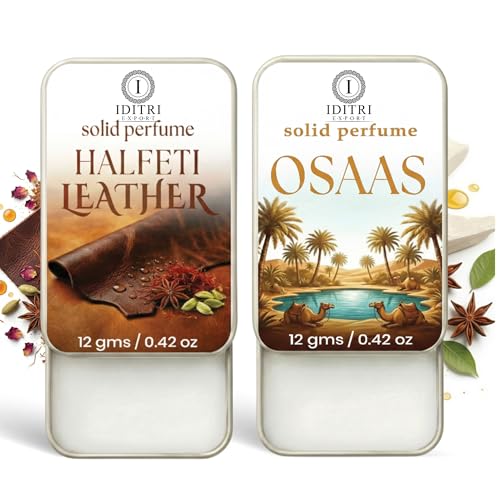 Image of Solid Perfume |Osaas&Halfeti leather Alcohol Free Wax Perfume Balm, Long Lasting | Pocket Tin 12g, Pack Of 2| Non Greasy Smooth Glide, Travel Friendly Unisex Gifts He Or Her