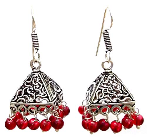 DESI HAWKER Silver Oxidized Earring Bali Jhumki Jhumka Jewelry Bollywood Drop Dangle Hook Pyramid Chandelier NI-157