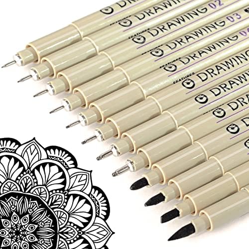 Micro Fineliner Drawing Art Pens: 12 Black Fine Line Waterproof Ink Set Artist Supplies Archival Inking Markers Pigment Liner Point Journaling Sketch Outline Manga Anime Sketching Watercolor Technical