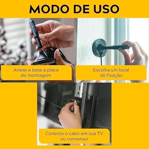 Antena Digital TV Interna Externa Amplificada HDTV 4K UHF | VHF | FM, Resistente A Água, Compatível Com Samsung, LG, Philco, APC, Philips, Smart TV, Led, LCD, 3D, Cabo 5 Metros, Com Imã – Premium